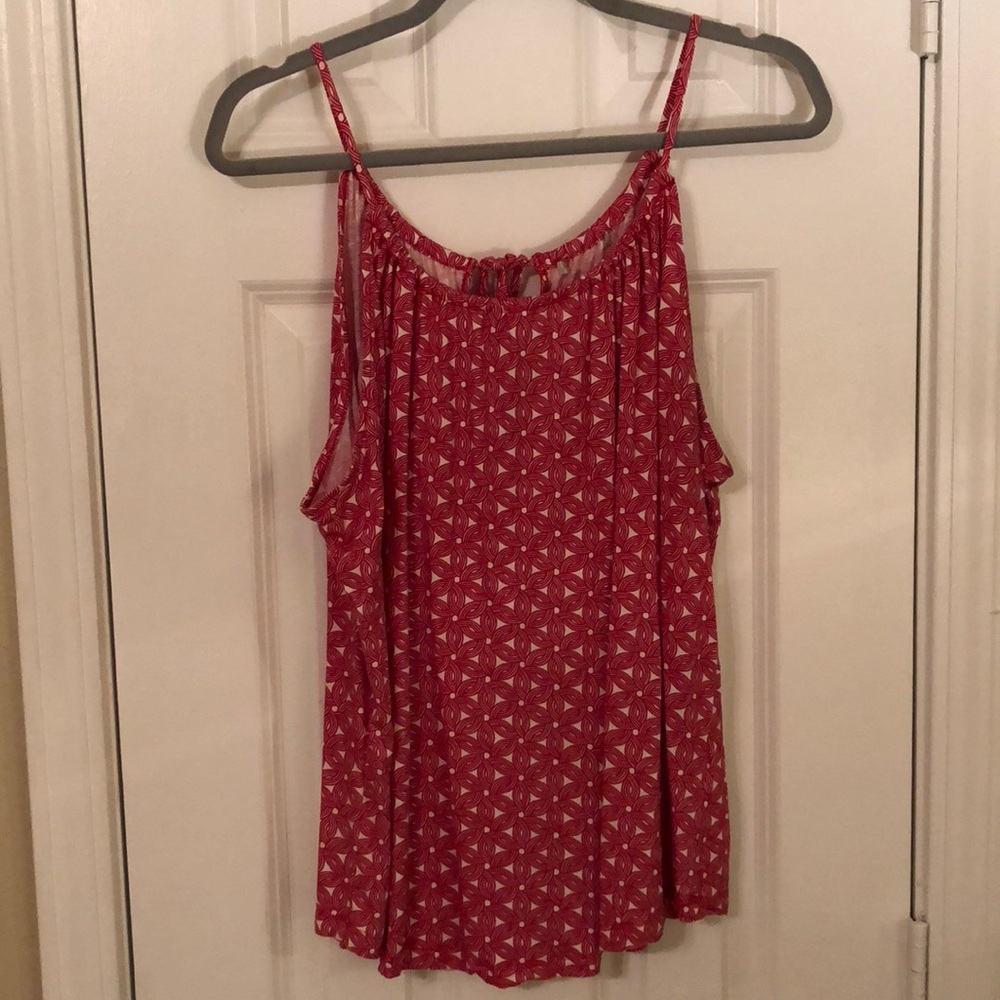 Red and White Patterned Top.